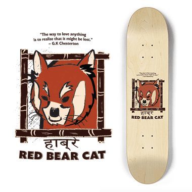 Red Bear Cat Skateboard Deck and Skateboard Art